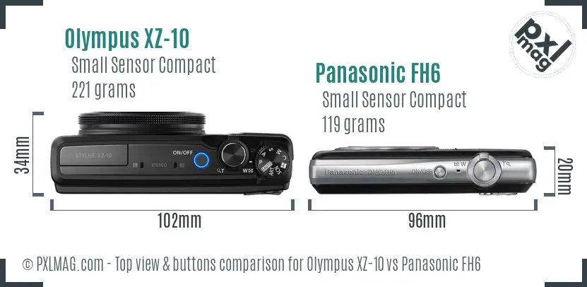 Olympus XZ-10 vs Panasonic FH6 top view buttons comparison