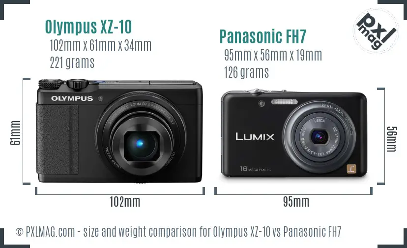 Olympus XZ-10 vs Panasonic FH7 size comparison