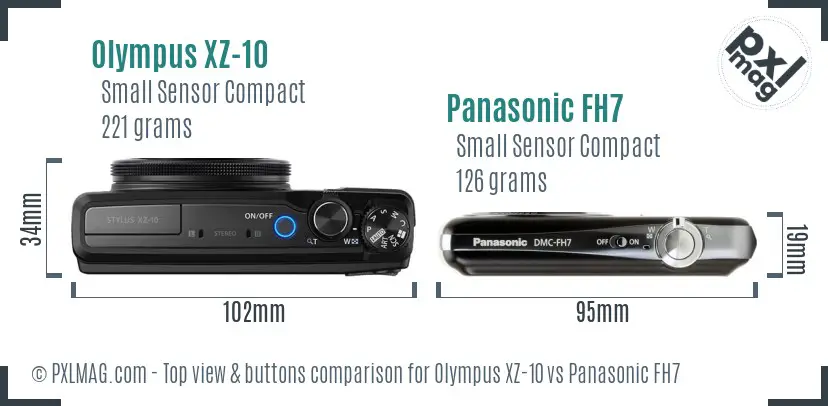 Olympus XZ-10 vs Panasonic FH7 top view buttons comparison