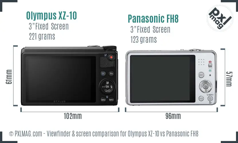 Olympus XZ-10 vs Panasonic FH8 Screen and Viewfinder comparison