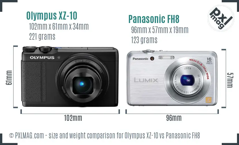 Olympus XZ-10 vs Panasonic FH8 size comparison