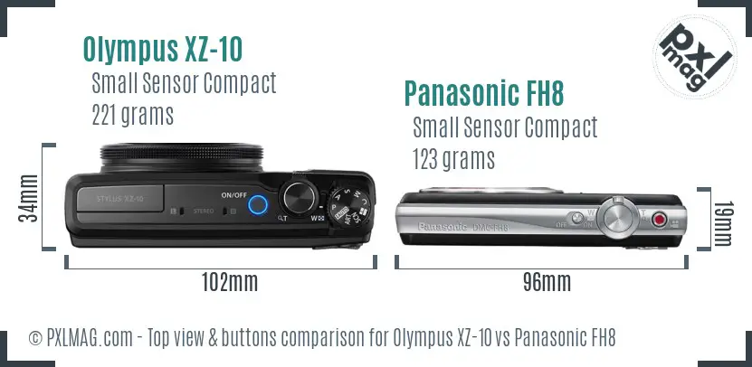 Olympus XZ-10 vs Panasonic FH8 top view buttons comparison