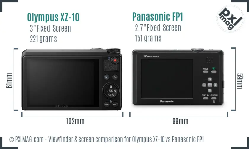 Olympus XZ-10 vs Panasonic FP1 Screen and Viewfinder comparison