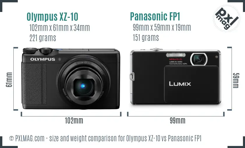 Olympus XZ-10 vs Panasonic FP1 size comparison