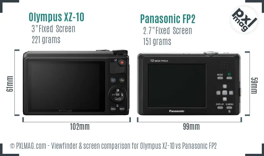 Olympus XZ-10 vs Panasonic FP2 Screen and Viewfinder comparison