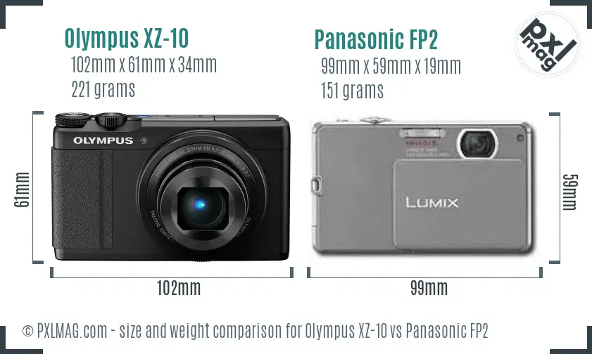 Olympus XZ-10 vs Panasonic FP2 size comparison