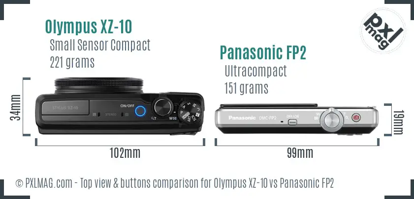 Olympus XZ-10 vs Panasonic FP2 top view buttons comparison