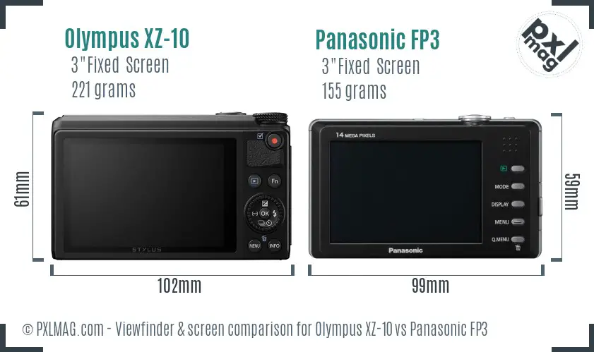 Olympus XZ-10 vs Panasonic FP3 Screen and Viewfinder comparison