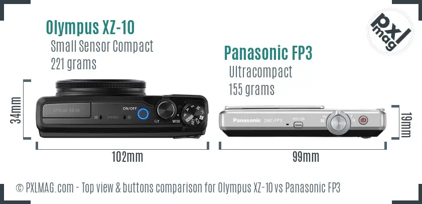 Olympus XZ-10 vs Panasonic FP3 top view buttons comparison