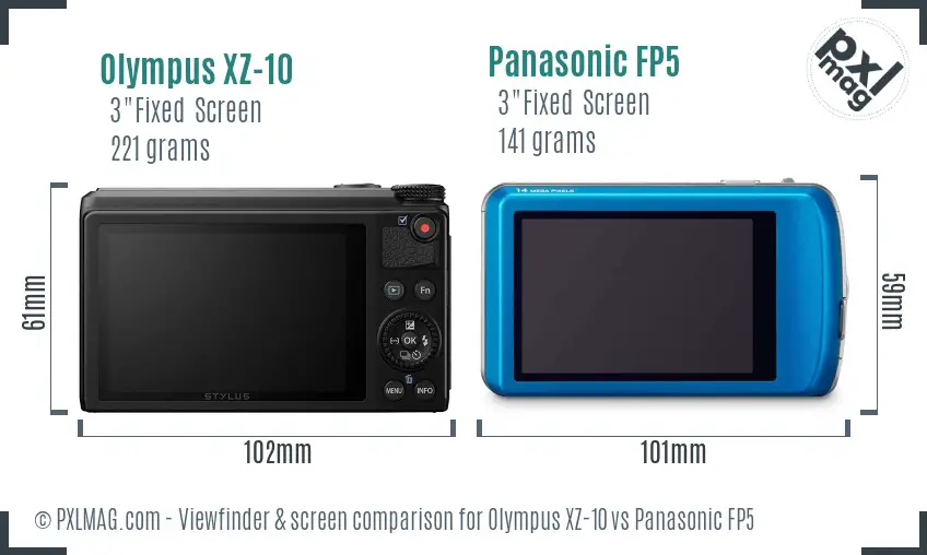 Olympus XZ-10 vs Panasonic FP5 Screen and Viewfinder comparison