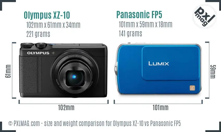 Olympus XZ-10 vs Panasonic FP5 size comparison