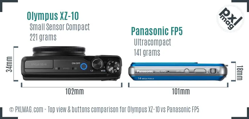 Olympus XZ-10 vs Panasonic FP5 top view buttons comparison