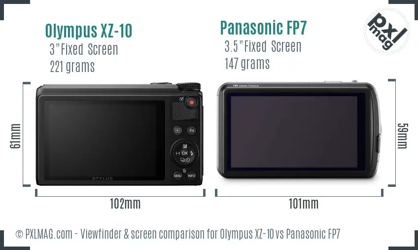 Olympus XZ-10 vs Panasonic FP7 Screen and Viewfinder comparison