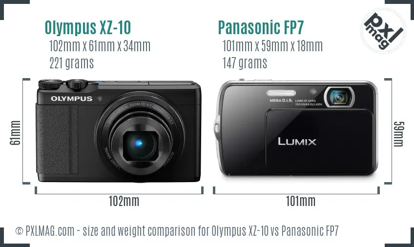 Olympus XZ-10 vs Panasonic FP7 size comparison