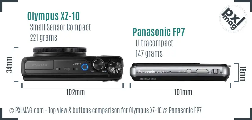 Olympus XZ-10 vs Panasonic FP7 top view buttons comparison