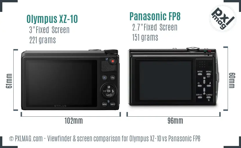 Olympus XZ-10 vs Panasonic FP8 Screen and Viewfinder comparison