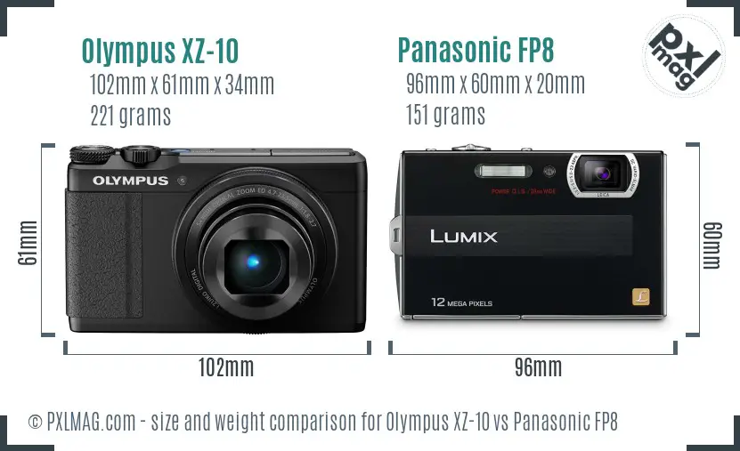 Olympus XZ-10 vs Panasonic FP8 size comparison