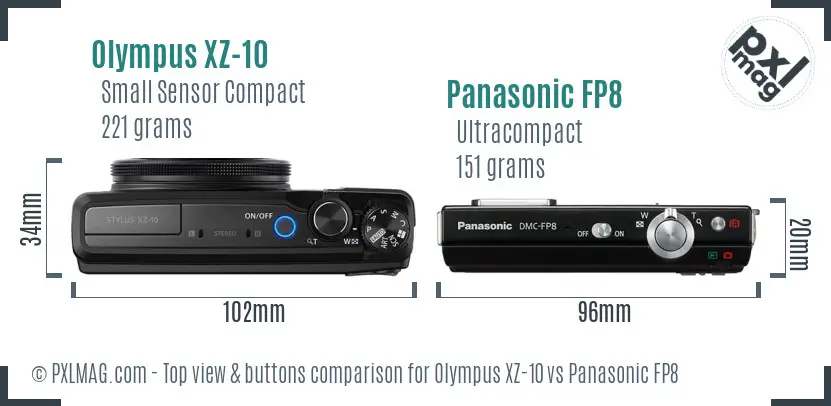 Olympus XZ-10 vs Panasonic FP8 top view buttons comparison