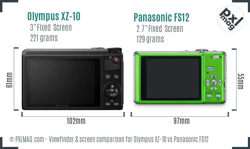 Olympus XZ-10 vs Panasonic FS12 Screen and Viewfinder comparison