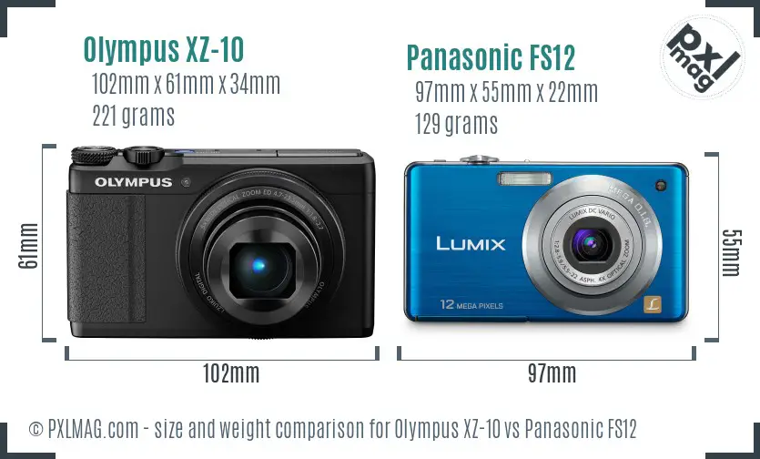 Olympus XZ-10 vs Panasonic FS12 size comparison