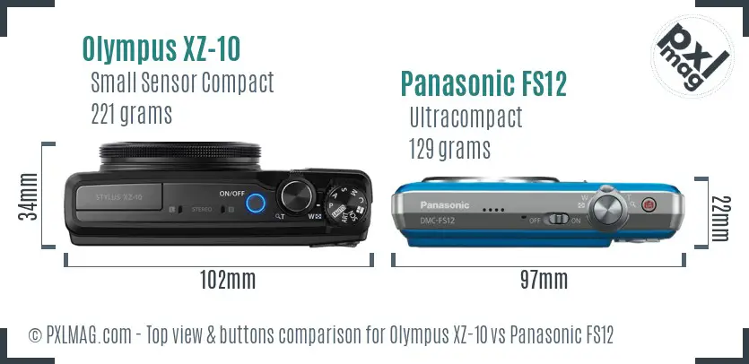 Olympus XZ-10 vs Panasonic FS12 top view buttons comparison