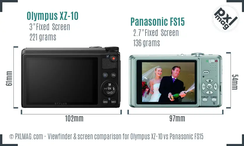 Olympus XZ-10 vs Panasonic FS15 Screen and Viewfinder comparison