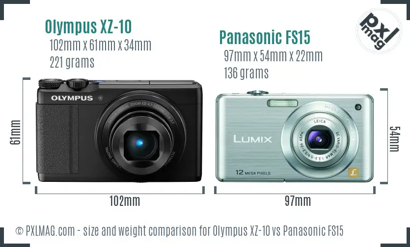 Olympus XZ-10 vs Panasonic FS15 size comparison