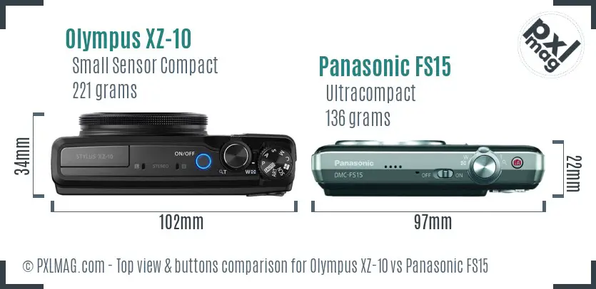 Olympus XZ-10 vs Panasonic FS15 top view buttons comparison