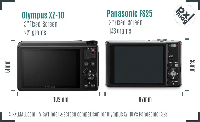 Olympus XZ-10 vs Panasonic FS25 Screen and Viewfinder comparison