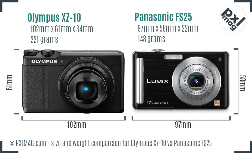Olympus XZ-10 vs Panasonic FS25 size comparison