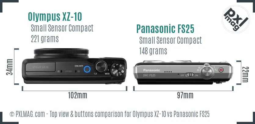Olympus XZ-10 vs Panasonic FS25 top view buttons comparison