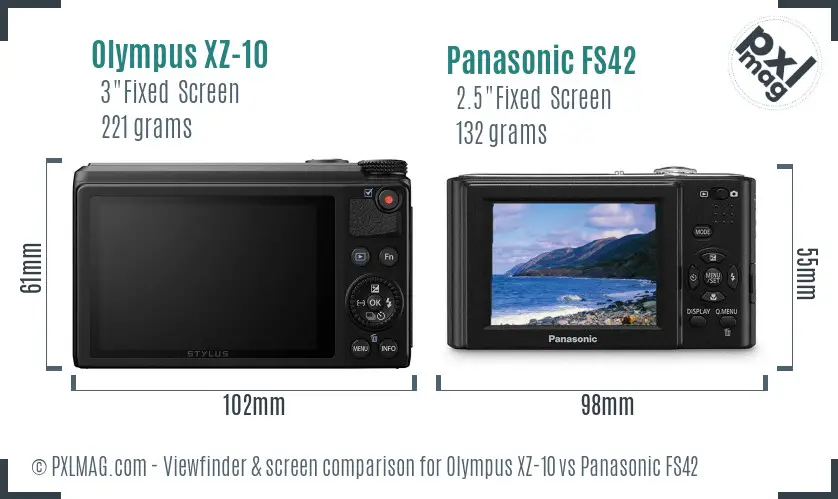 Olympus XZ-10 vs Panasonic FS42 Screen and Viewfinder comparison