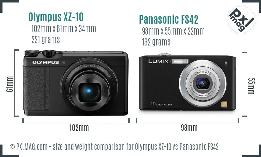 Olympus XZ-10 vs Panasonic FS42 size comparison