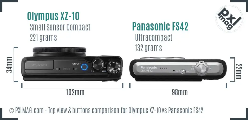 Olympus XZ-10 vs Panasonic FS42 top view buttons comparison