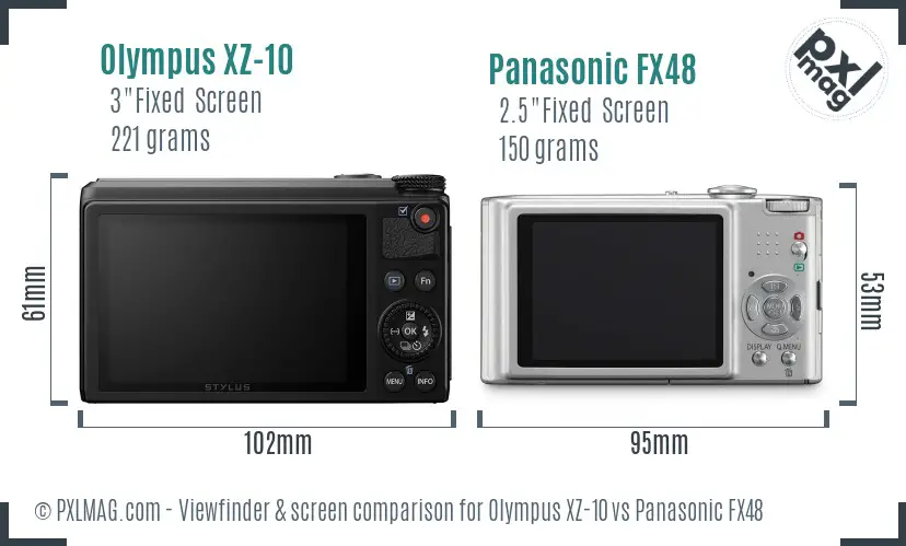 Olympus XZ-10 vs Panasonic FX48 Screen and Viewfinder comparison