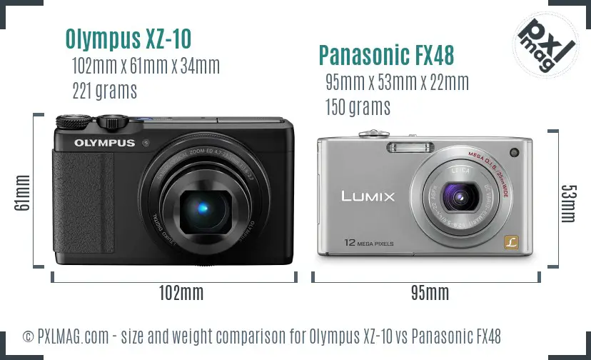 Olympus XZ-10 vs Panasonic FX48 size comparison