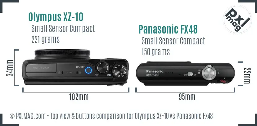 Olympus XZ-10 vs Panasonic FX48 top view buttons comparison