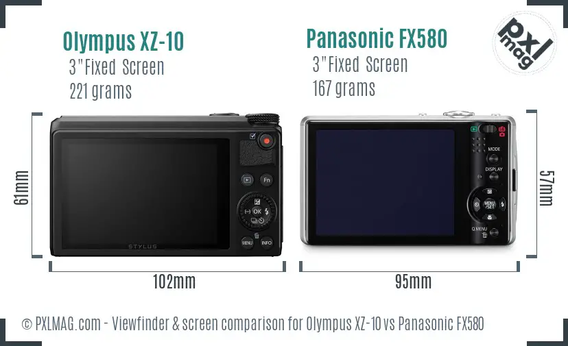 Olympus XZ-10 vs Panasonic FX580 Screen and Viewfinder comparison