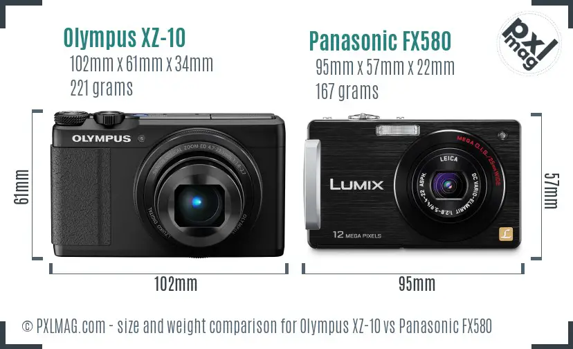 Olympus XZ-10 vs Panasonic FX580 size comparison