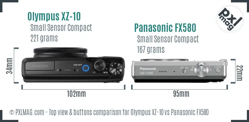 Olympus XZ-10 vs Panasonic FX580 top view buttons comparison