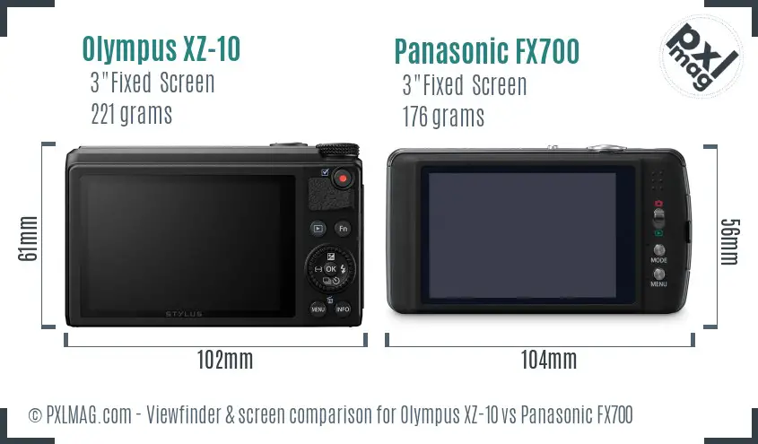 Olympus XZ-10 vs Panasonic FX700 Screen and Viewfinder comparison