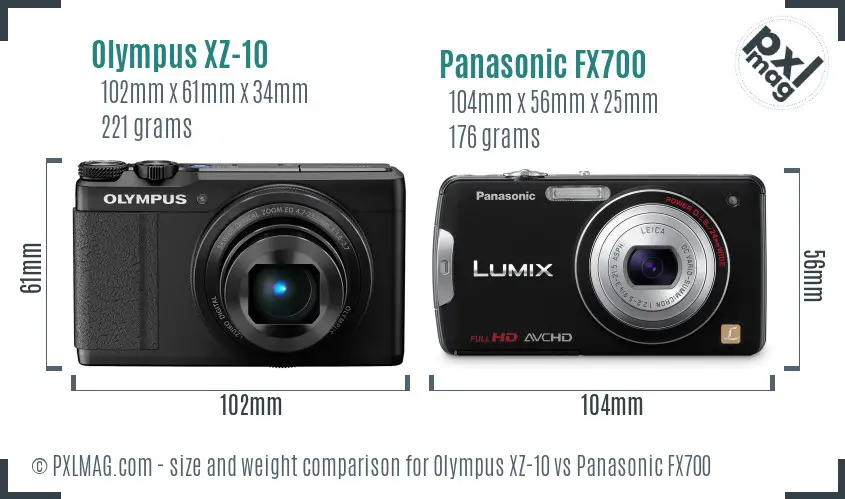 Olympus XZ-10 vs Panasonic FX700 size comparison