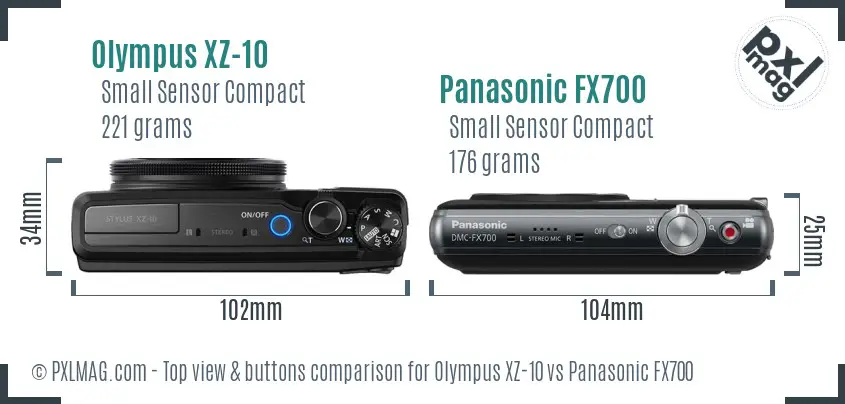 Olympus XZ-10 vs Panasonic FX700 top view buttons comparison