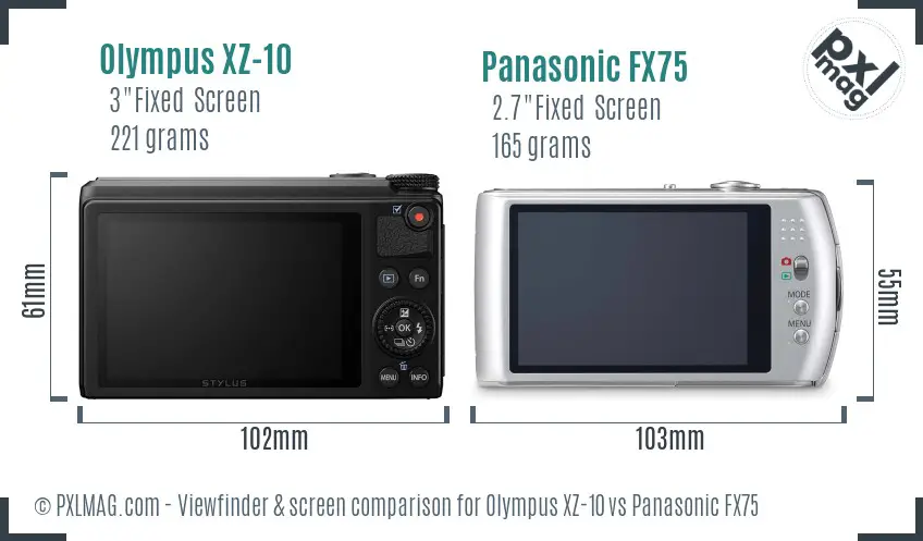 Olympus XZ-10 vs Panasonic FX75 Screen and Viewfinder comparison