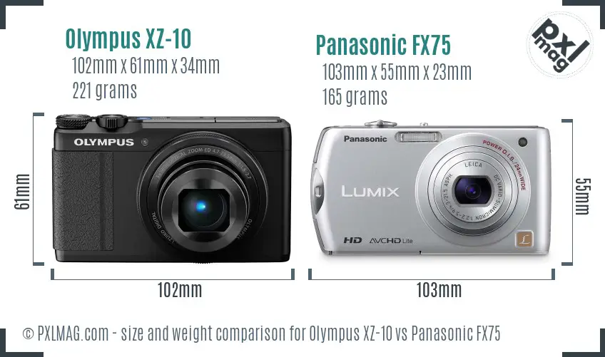 Olympus XZ-10 vs Panasonic FX75 size comparison