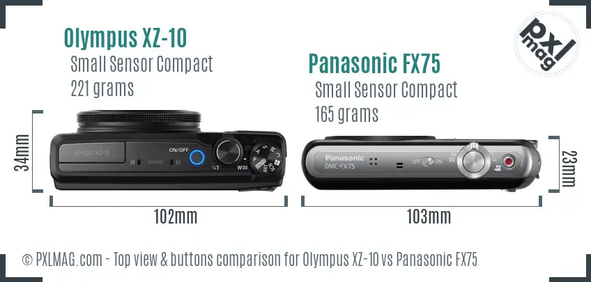 Olympus XZ-10 vs Panasonic FX75 top view buttons comparison