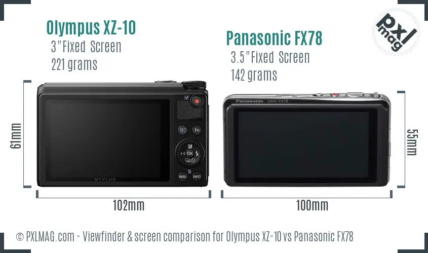 Olympus XZ-10 vs Panasonic FX78 Screen and Viewfinder comparison