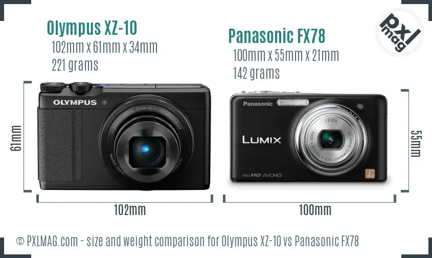 Olympus XZ-10 vs Panasonic FX78 size comparison