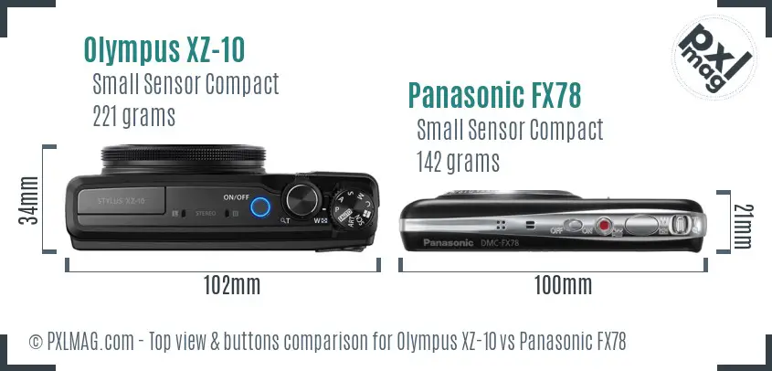 Olympus XZ-10 vs Panasonic FX78 top view buttons comparison