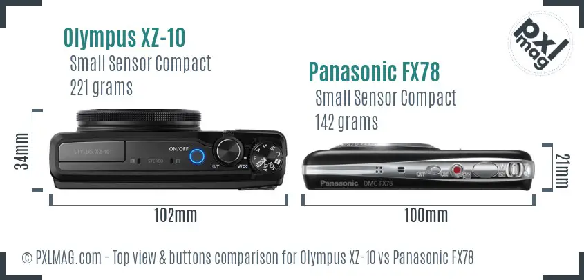 Olympus XZ-10 vs Panasonic FX78 top view buttons comparison Olympus XZ-10 vs Panasonic FX78 top view buttons comparison